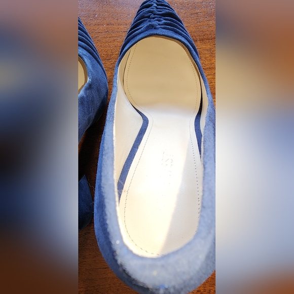 NineWest blue suede leather block heels, sz: 9.5 "Harlyn" NEW! rouching on toes - Picture 7 of 12